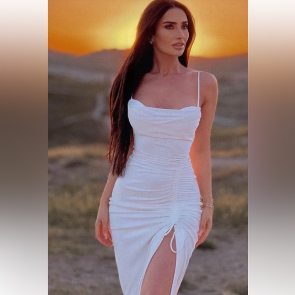 Zara White Asymmetrical Ruched Dress - Picture 3 of 13